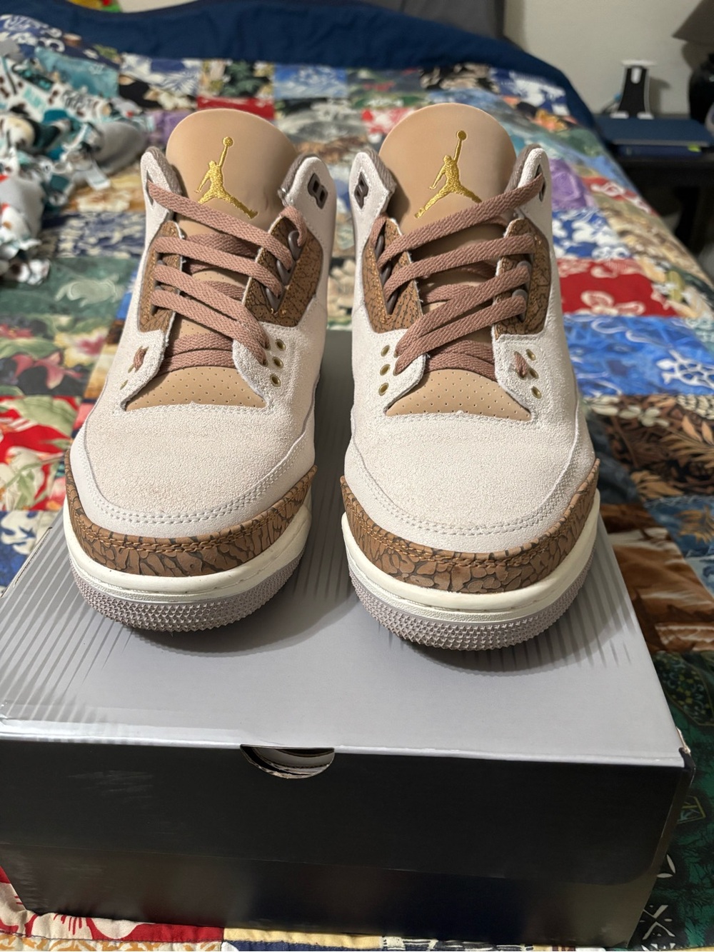 Nike Air Jordan Retro 3 Palomino Tan and Cream Suede Sneakers with Brown Accents